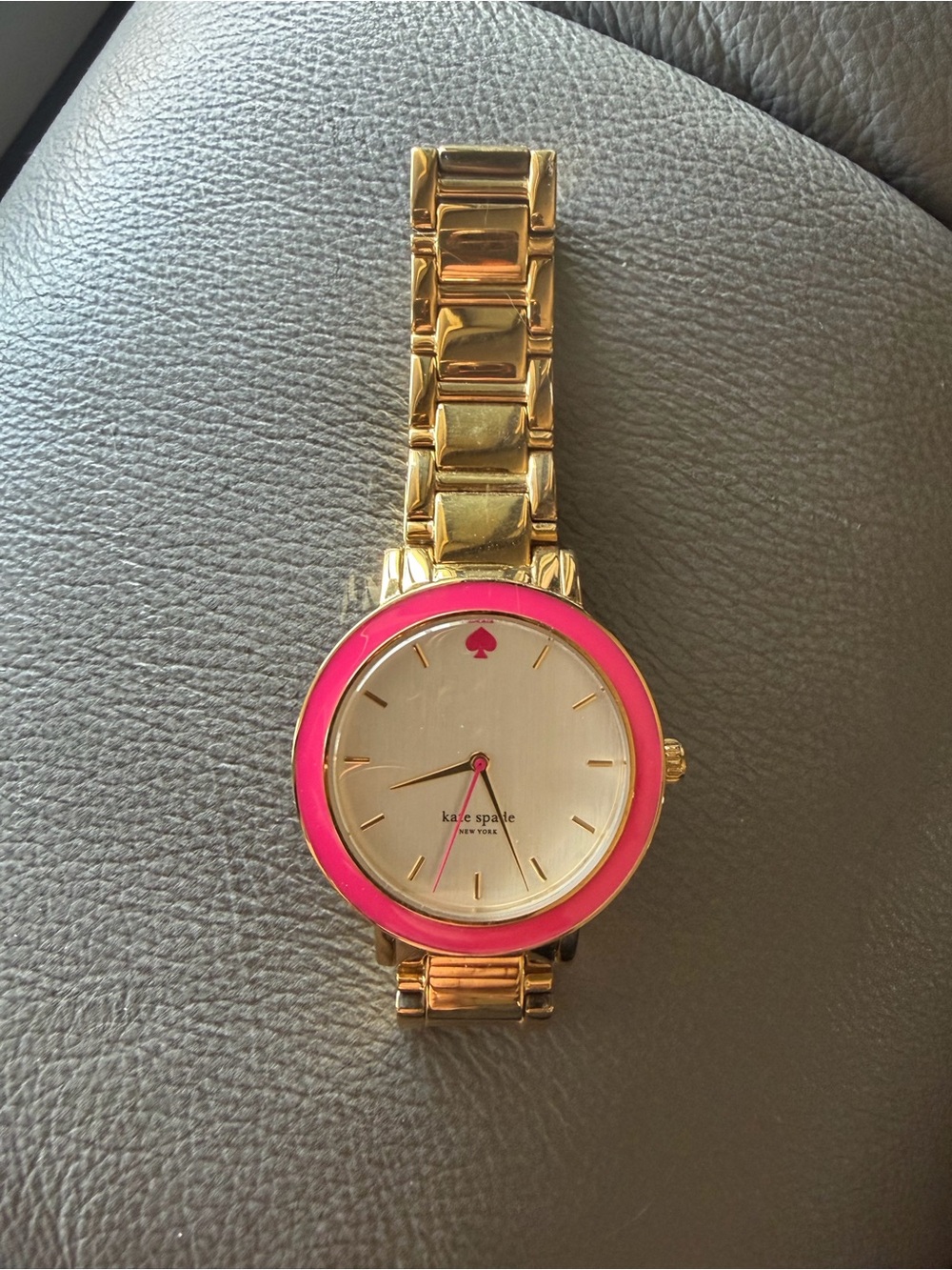 kate spade Gold Tone Bracelet Watch with Pink Bezel